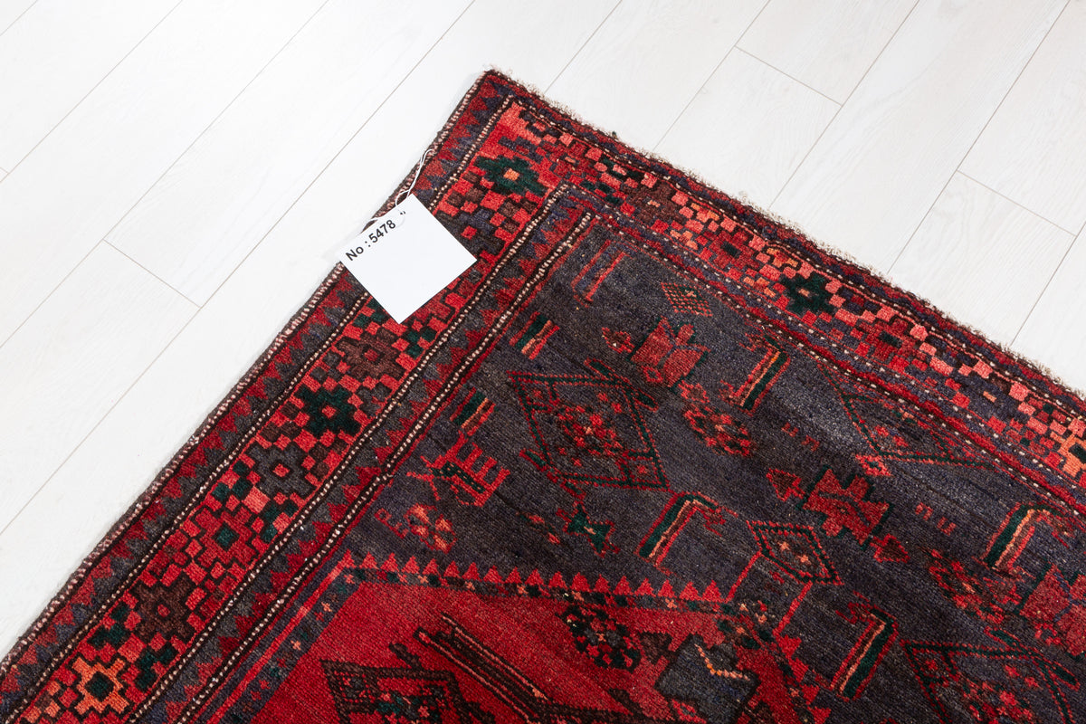 Vintage Faded Red Geometric Medallion Hand-Knotted Area Rug – 6' 5" x 3' 6" (195 x 106 cm)