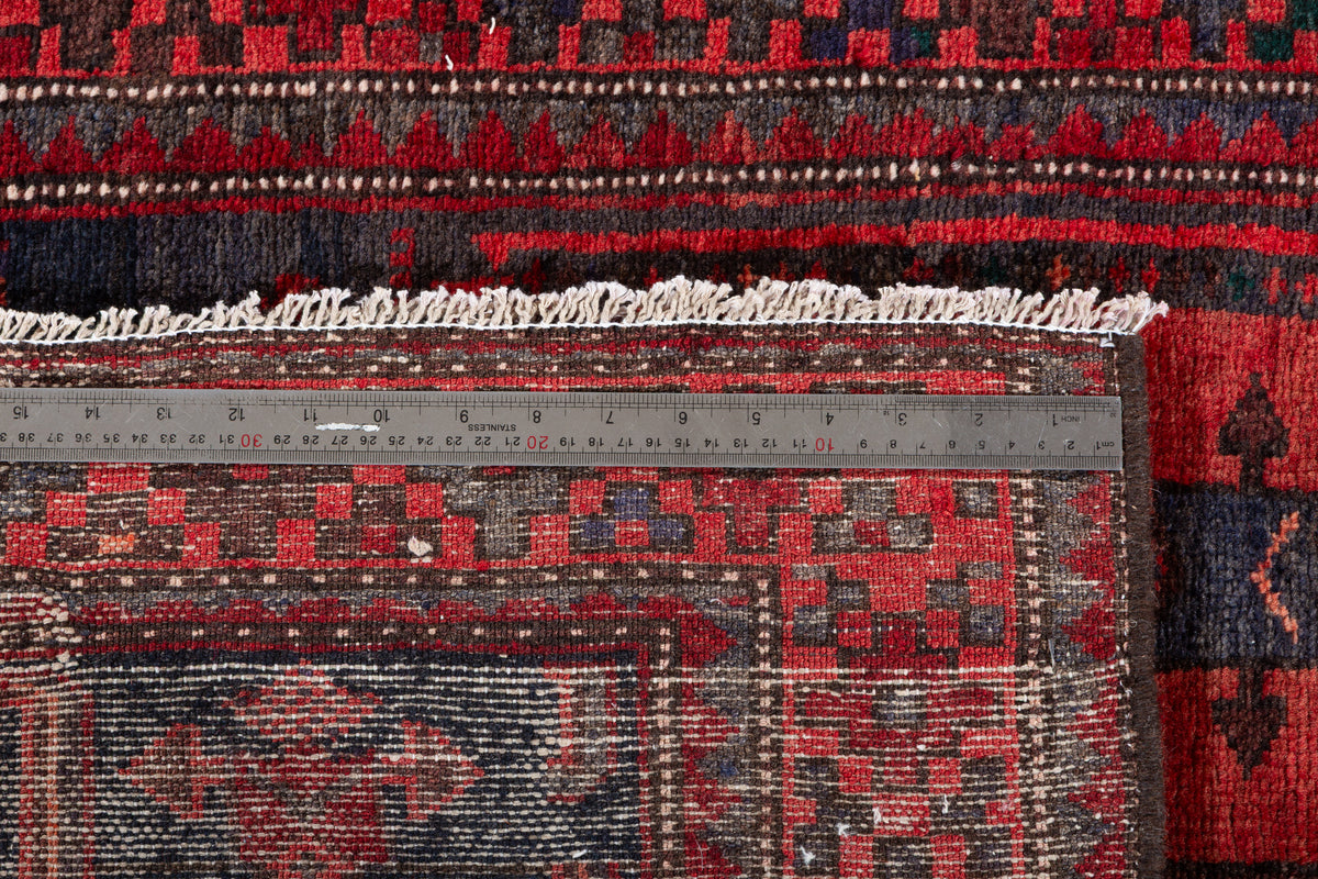 Vintage Faded Red Geometric Medallion Hand-Knotted Area Rug – 6' 5" x 3' 6" (195 x 106 cm)