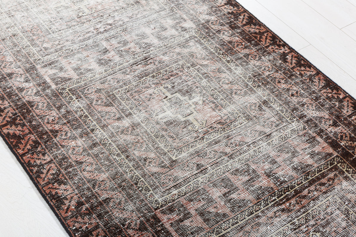 Antique Rose Distressed Open Field Hand-Knotted Area Rug – 6' 6" x 3' 1" (199 x 95 cm)