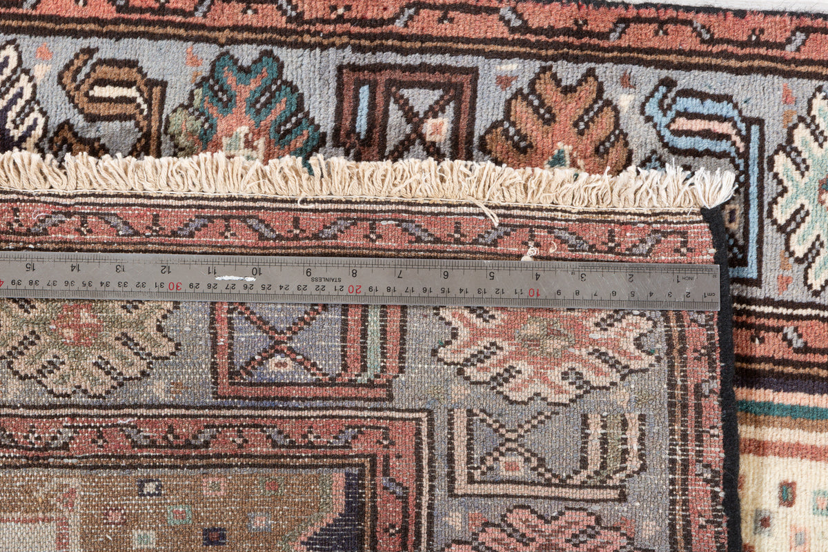 Vintage Brown and Blue Elongated Central Medallion Hand-Knotted Area Rug – 6' 3" x 3' 3" (191 x 98 cm)