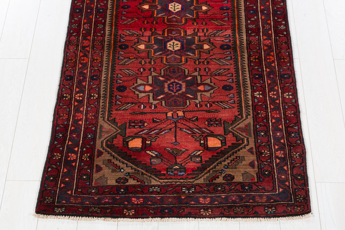 Vintage Red and Brown Allover Geometric and Geometric Field Hand-Knotted Area Rug – 6' 1" x 3' 3" (185 x 98 cm)