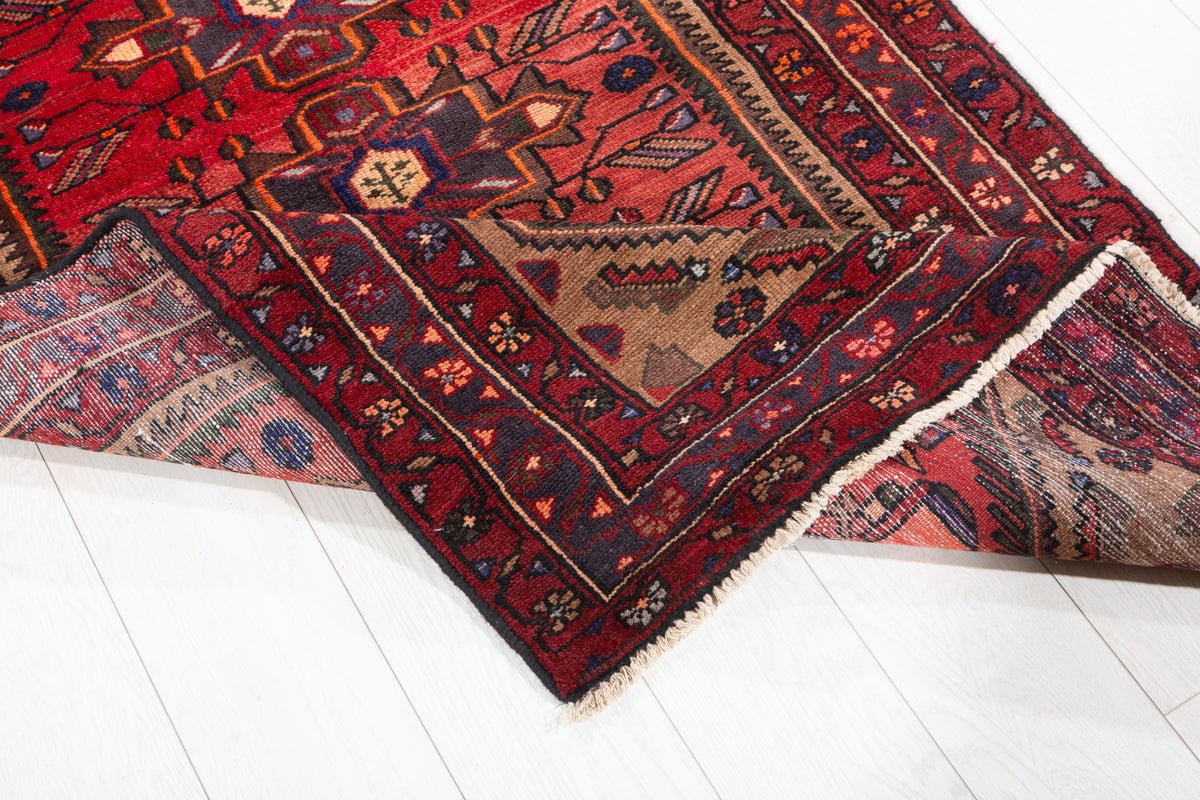 Vintage Red and Brown Allover Geometric and Geometric Field Hand-Knotted Area Rug – 6' 1" x 3' 3" (185 x 98 cm)