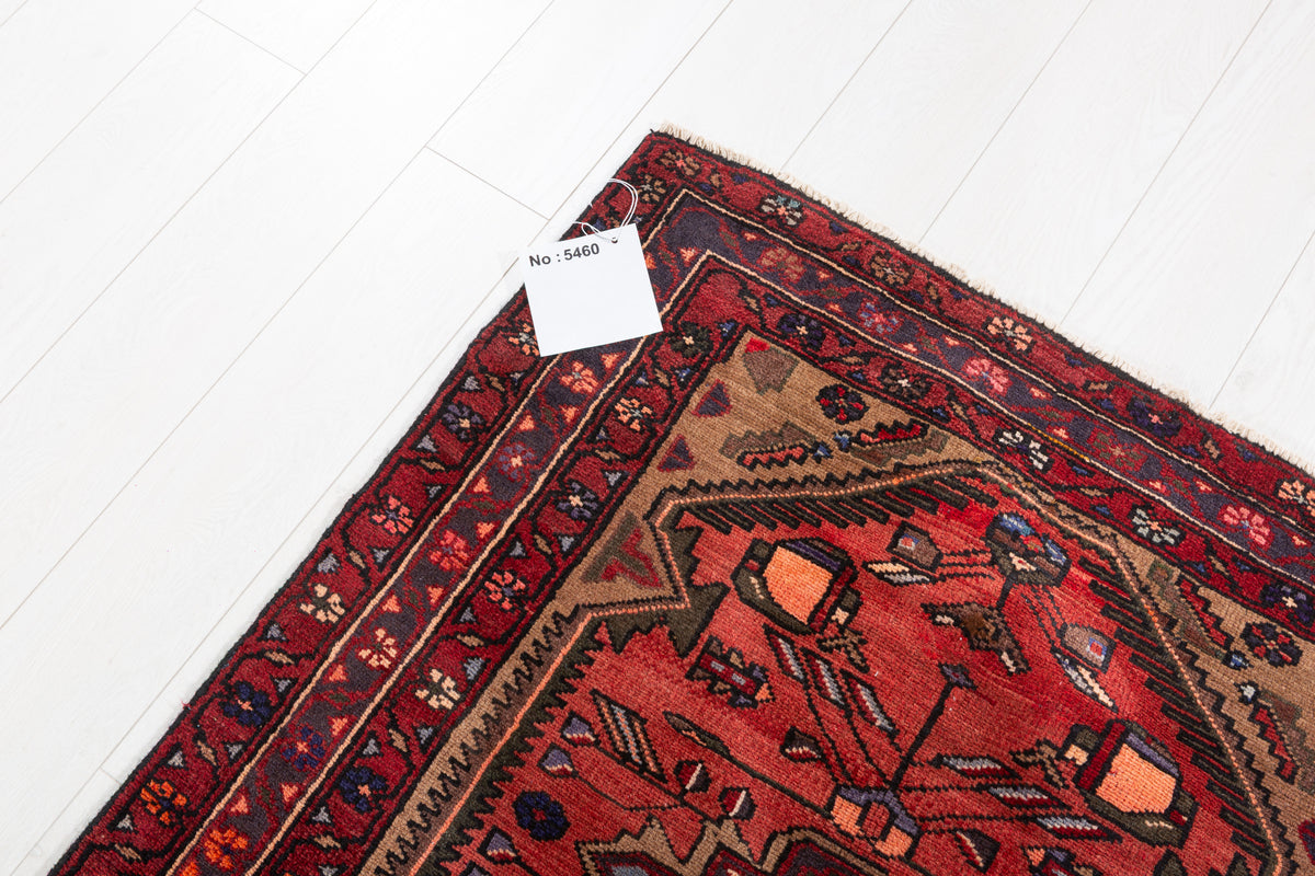 Vintage Red and Brown Allover Geometric and Geometric Field Hand-Knotted Area Rug – 6' 1" x 3' 3" (185 x 98 cm)