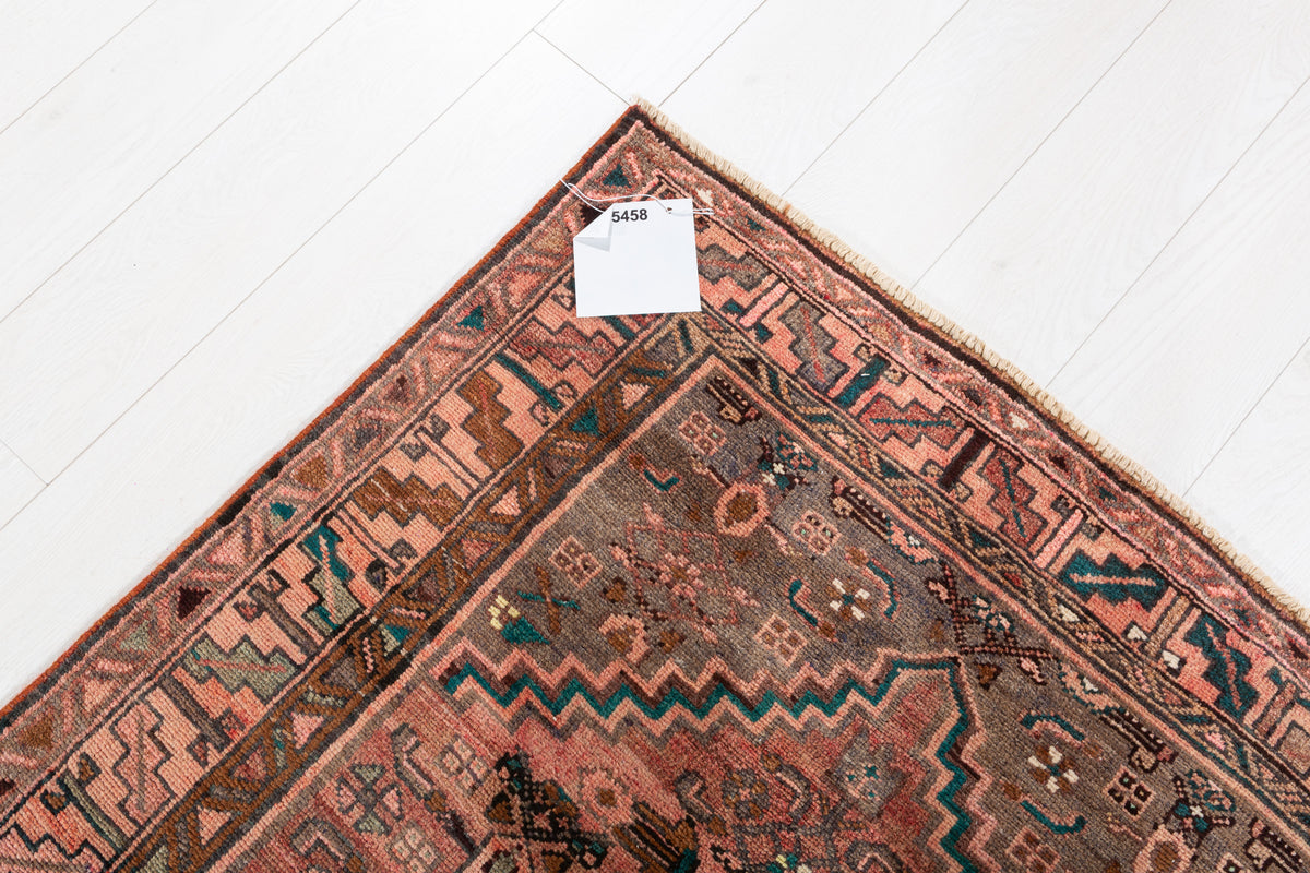 Tapis vintage délavé rouge rouille à motif intégral Medallion – 6' 7" x 3' 5" (201 x 105 cm)