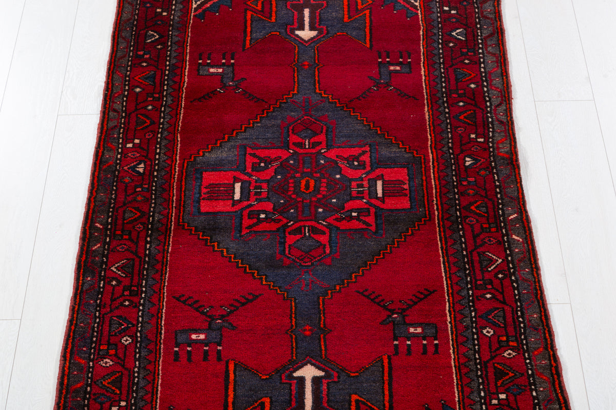 Vintage Red Large Central Medallion Hand-Knotted Area Rug – 6' 9" x 3' 3" (207 x 100 cm)
