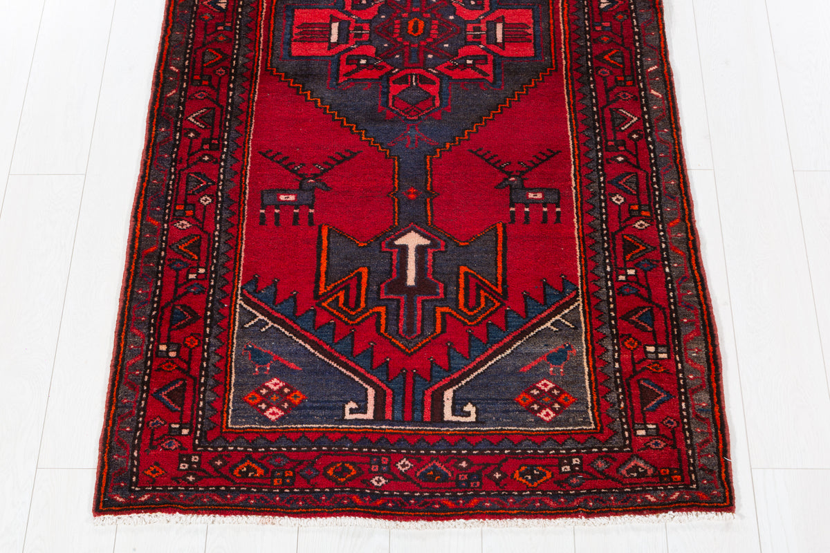 Vintage Red Large Central Medallion Hand-Knotted Area Rug – 6' 9" x 3' 3" (207 x 100 cm)