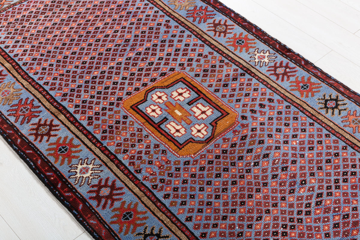Vintage Royal Blue Allover Lattice and Small Medallion Hand-Knotted Area Rug – 6' 5" x 3' 5" (195 x 104 cm)