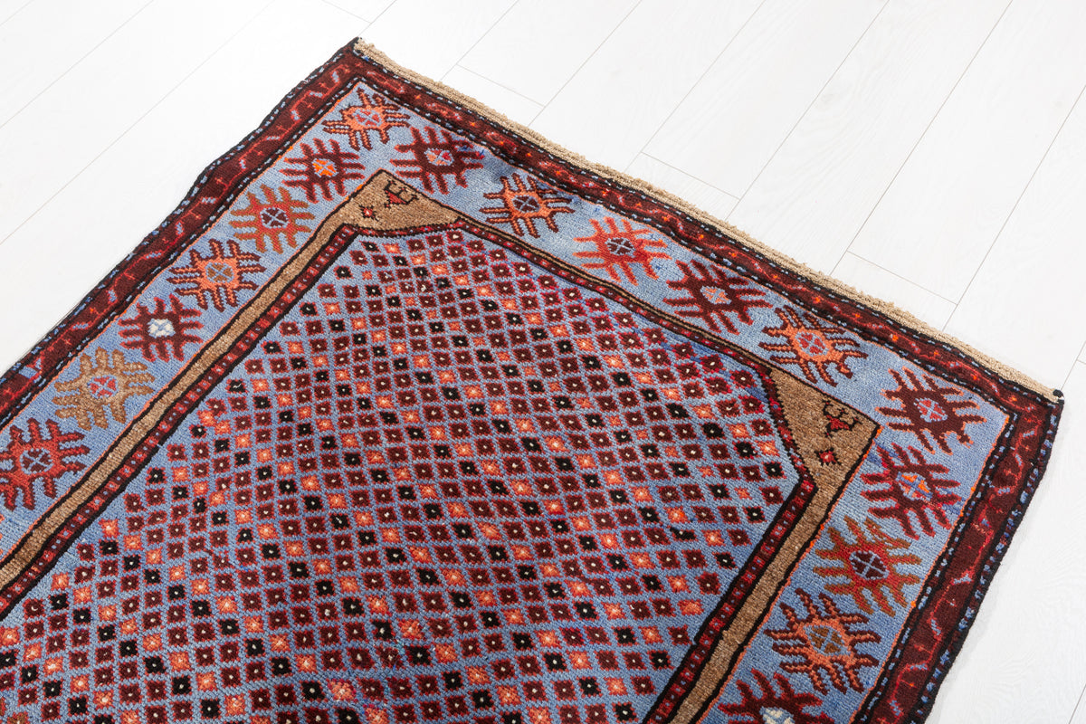 Vintage Royal Blue Allover Lattice and Small Medallion Hand-Knotted Area Rug – 6' 5" x 3' 5" (195 x 104 cm)