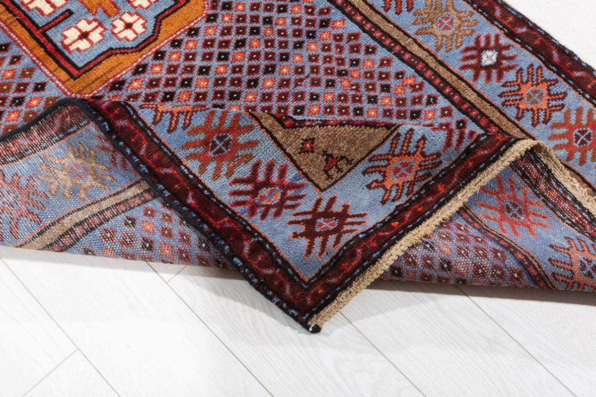 Vintage Royal Blue Allover Lattice and Small Medallion Hand-Knotted Area Rug – 6' 5" x 3' 5" (195 x 104 cm)
