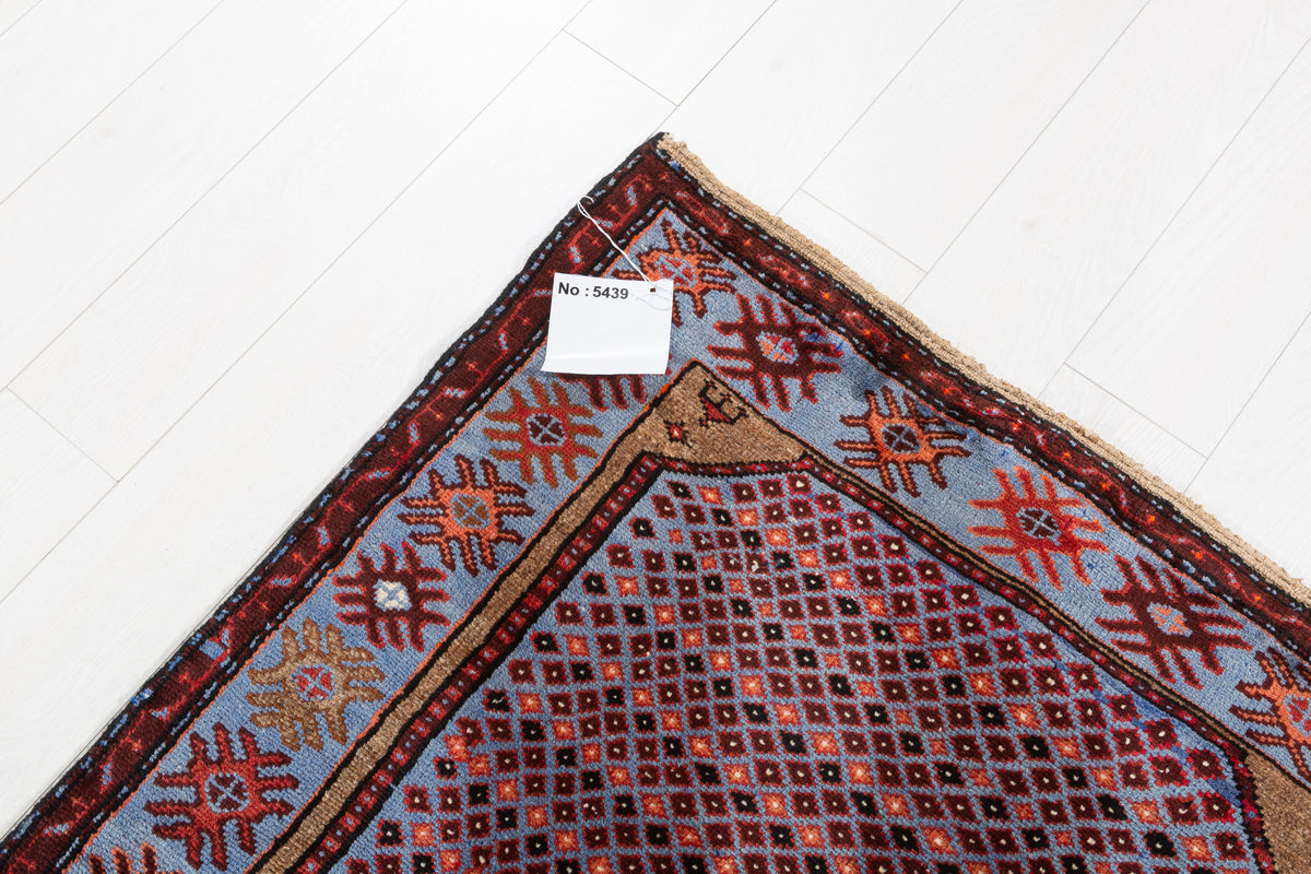 Vintage Royal Blue Allover Lattice and Small Medallion Hand-Knotted Area Rug – 6' 5" x 3' 5" (195 x 104 cm)