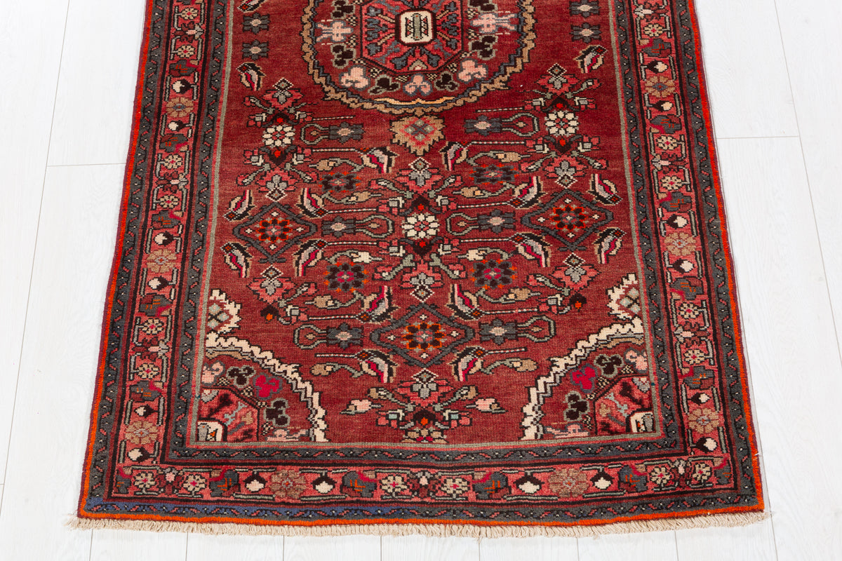 Vintage Warm Rust Red and Pink Geometric Hand-Knotted Area Rug – 6' 5" x 3' 4" (196 x 101 cm)