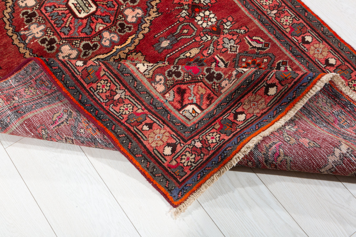 Vintage Warm Rust Red and Pink Geometric Hand-Knotted Area Rug – 6' 5" x 3' 4" (196 x 101 cm)