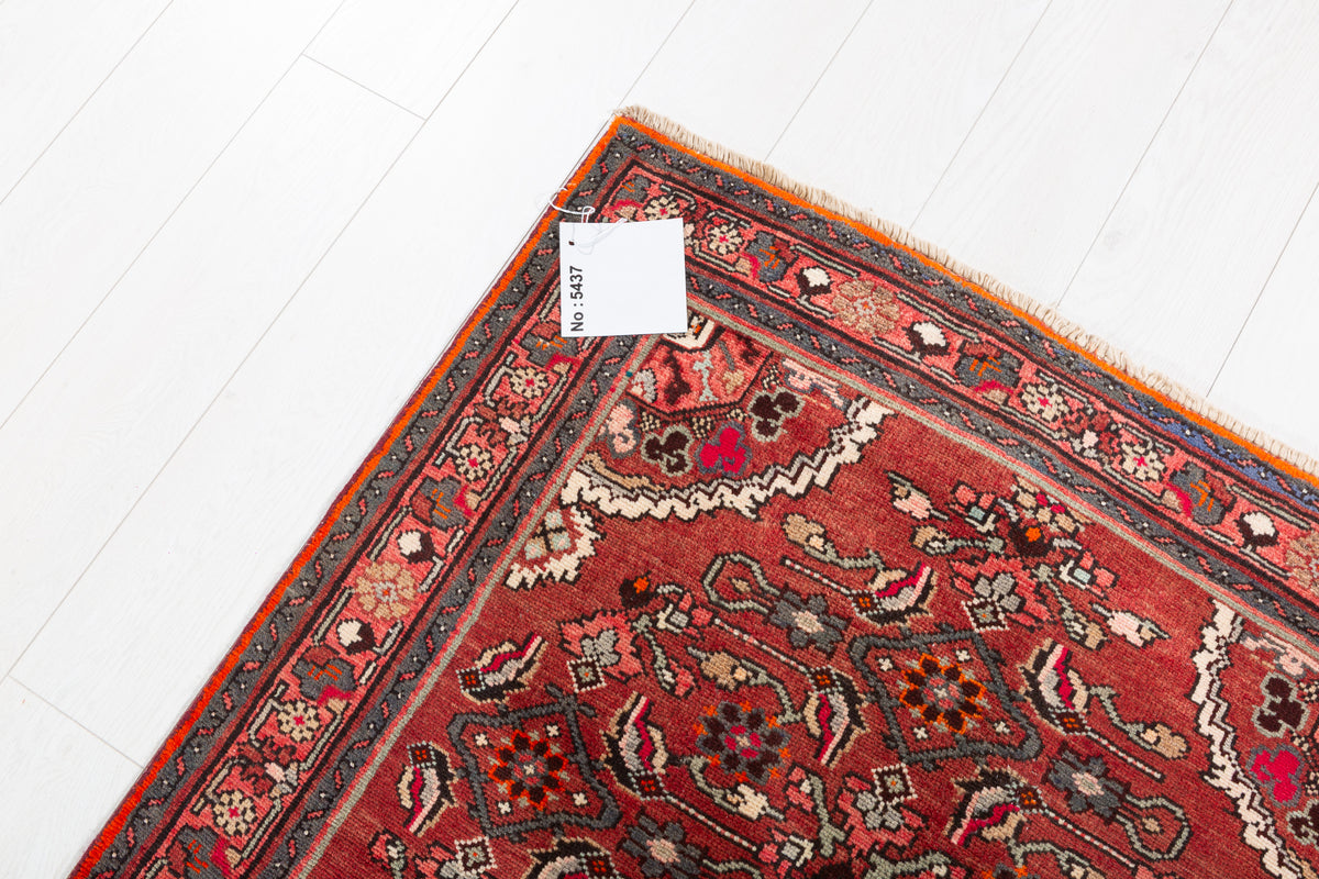 Vintage Warm Rust Red and Pink Geometric Hand-Knotted Area Rug – 6' 5" x 3' 4" (196 x 101 cm)