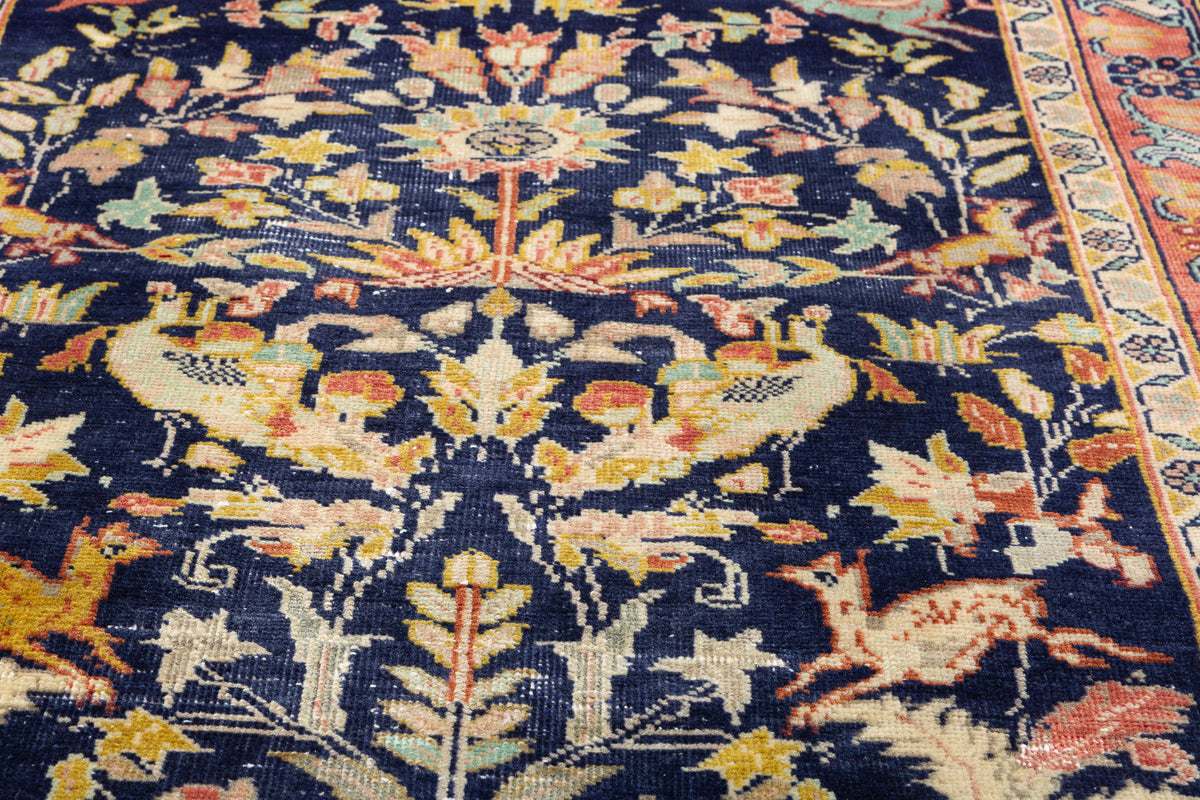 Antique Deep Navy Blue Hunting Design Hand-Knotted Area Rug – 6' 0" x 3' 3" (182 x 98 cm)
