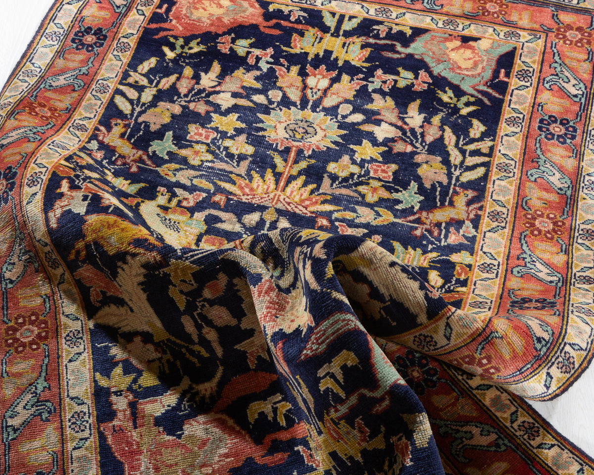Antique Deep Navy Blue Hunting Design Hand-Knotted Area Rug – 6' 0" x 3' 3" (182 x 98 cm)