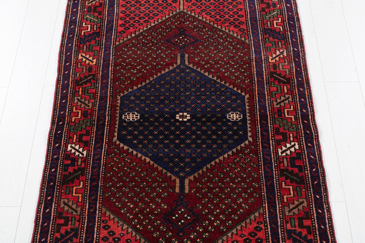 Vintage Rust Red & Pink Three-Part Medallion Design Hand-Knotted Area Rug – 6' 7" x 3' 5" (201 x 104 cm)