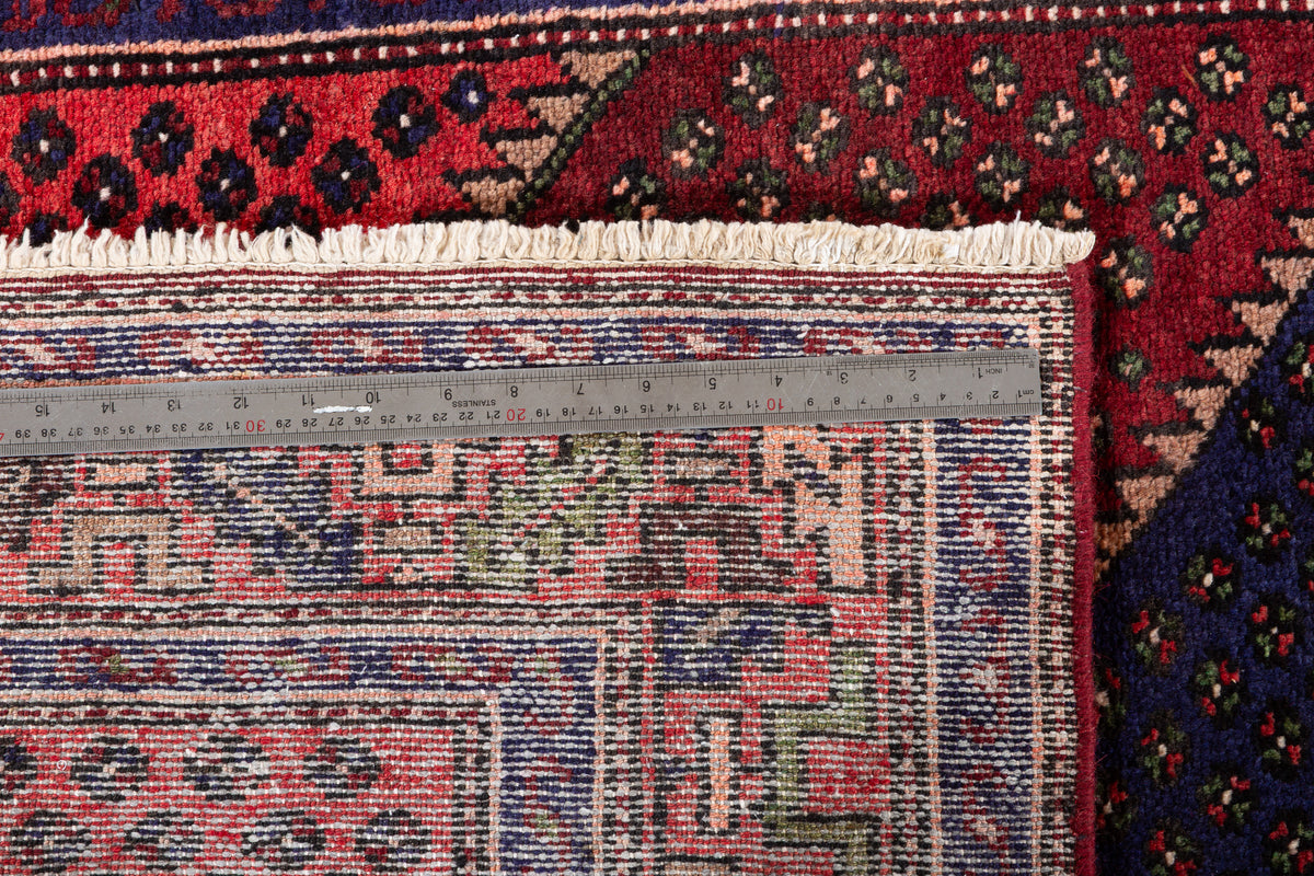 Vintage Rust Red & Pink Three-Part Medallion Design Hand-Knotted Area Rug – 6' 7" x 3' 5" (201 x 104 cm)
