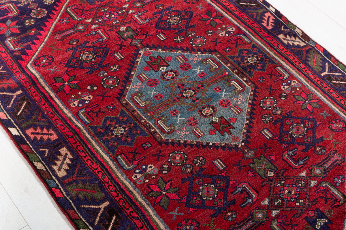 Vintage Red Linear Tribal Drawing Hand-Knotted Area Rug – 6' 3" x 3' 6" (190 x 106 cm)
