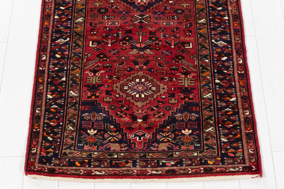 Vintage Rust Red Fine-Motif Geometric Medallion Hand-Knotted Area Rug – 6' 4" x 3' 2" (194 x 96 cm)