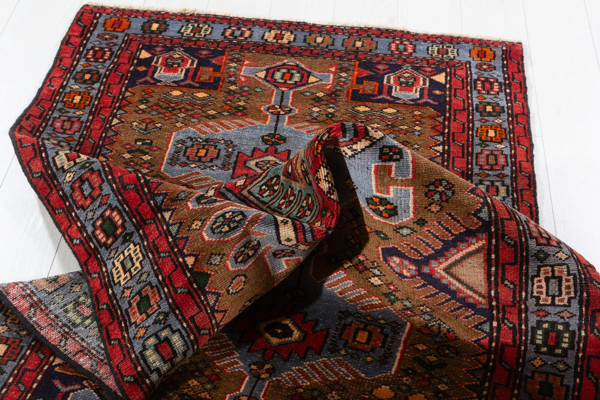 Vintage Camel Brown Tonal Tribal Lattice Hand-Knotted Area Rug – 6' 8" x 3' 4" (204 x 101 cm)