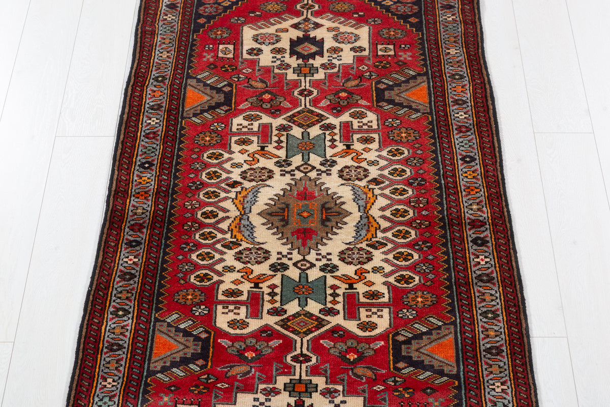 Vintage Ivory Bold Stepped Medallions Hand-Knotted Area Rug – 6' 3" x 3' 1" (191 x 93 cm)