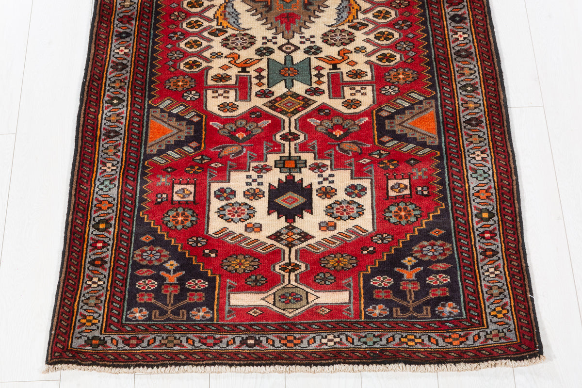 Vintage Ivory Bold Stepped Medallions Hand-Knotted Area Rug – 6' 3" x 3' 1" (191 x 93 cm)