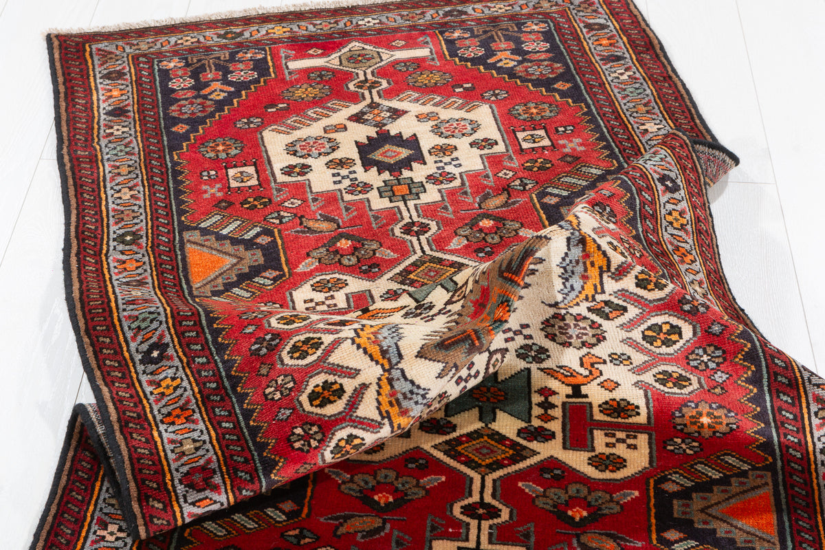 Vintage Ivory Bold Stepped Medallions Hand-Knotted Area Rug – 6' 3" x 3' 1" (191 x 93 cm)