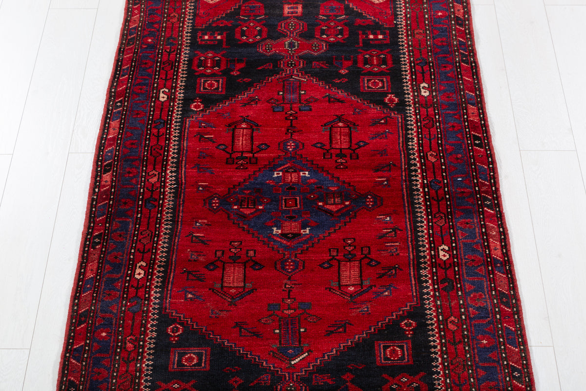 Vintage Red Botanical Medallion Composition Hand-Knotted Area Rug – 6' 9" x 3' 4" (206 x 102 cm)