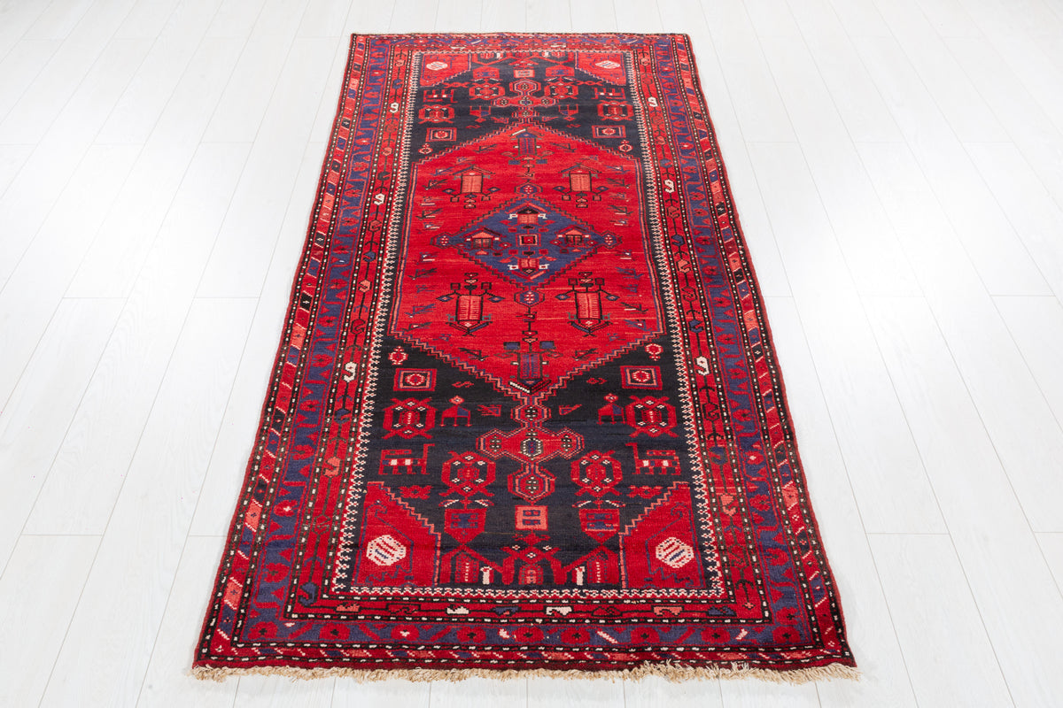 Vintage Red Botanical Medallion Composition Hand-Knotted Area Rug – 6' 9" x 3' 4" (206 x 102 cm)