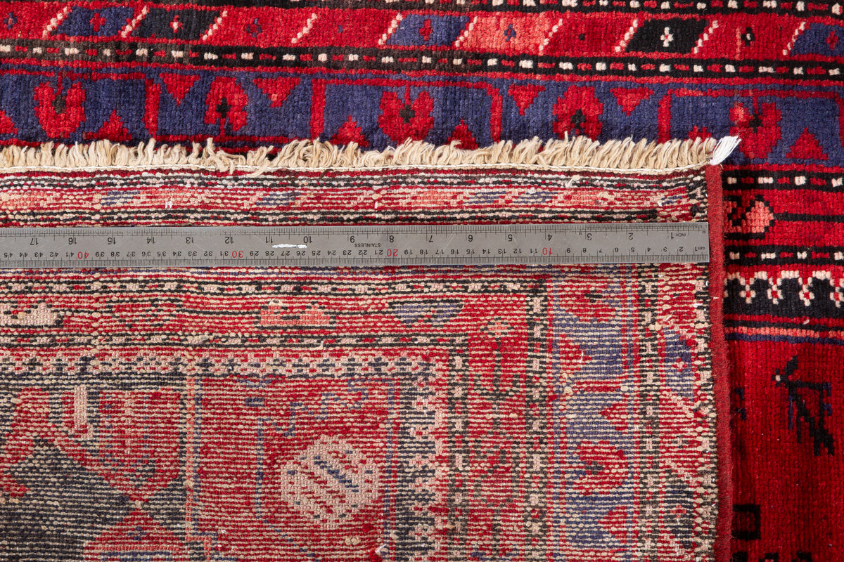 Vintage Red Botanical Medallion Composition Hand-Knotted Area Rug – 6' 9" x 3' 4" (206 x 102 cm)