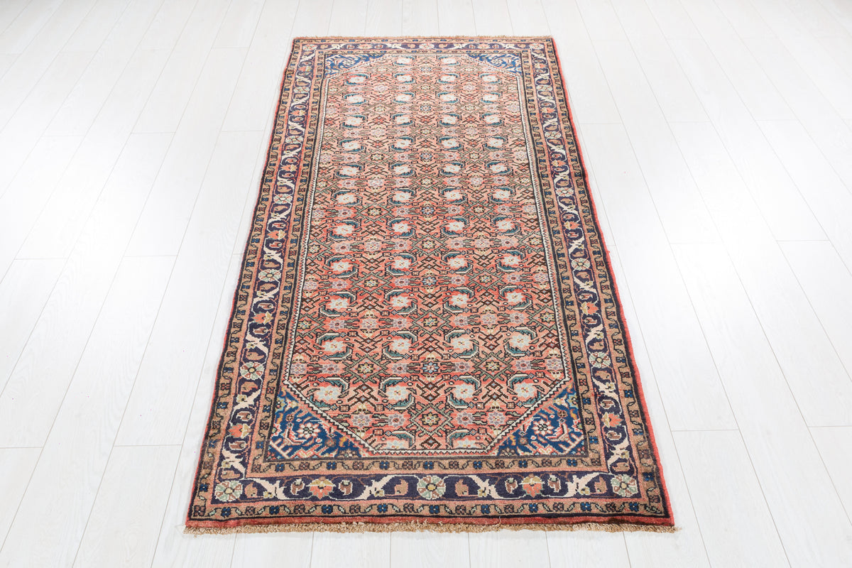 Vintage Muted Rust Floral Vine Drawing Hand-Knotted Area Rug – 6' 9" x 3' 2" (205 x 96 cm)