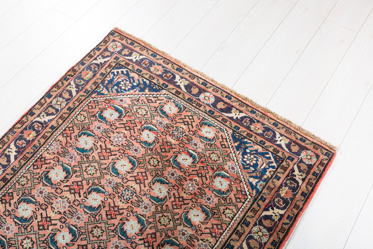 Vintage Muted Rust Floral Vine Drawing Hand-Knotted Area Rug – 6' 9" x 3' 2" (205 x 96 cm)