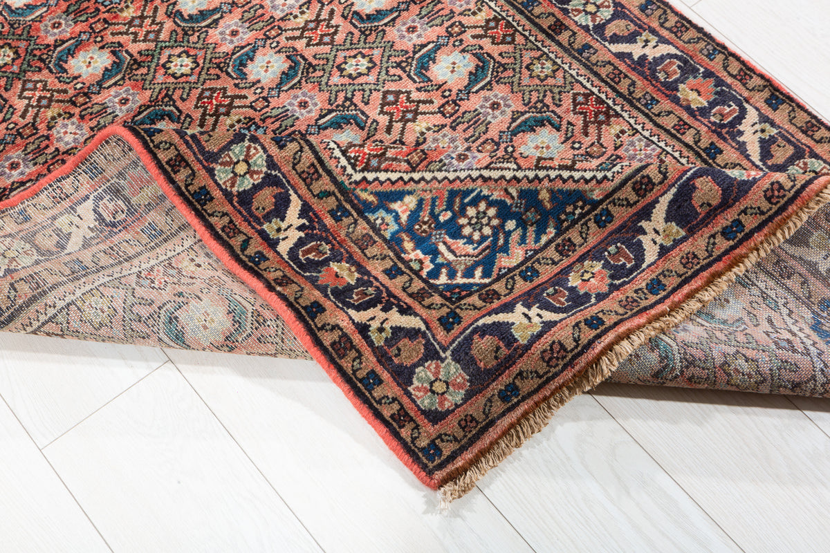 Vintage Muted Rust Floral Vine Drawing Hand-Knotted Area Rug – 6' 9" x 3' 2" (205 x 96 cm)