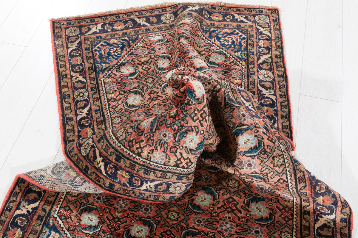 Vintage Muted Rust Floral Vine Drawing Hand-Knotted Area Rug – 6' 9" x 3' 2" (205 x 96 cm)