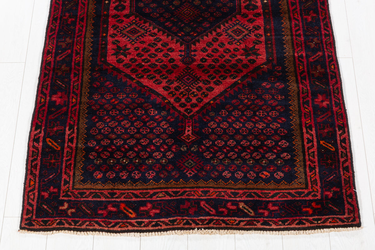 Vintage Red Dense Geometric All-Over Pattern Hand-Knotted Area Rug – 6' 7" x 3' 5" (201 x 104 cm)