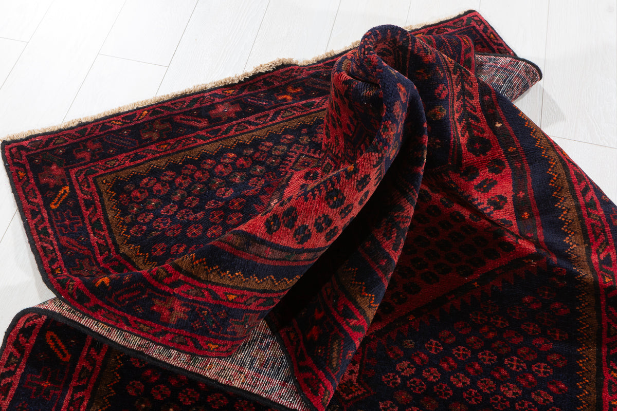 Vintage Red Dense Geometric All-Over Pattern Hand-Knotted Area Rug – 6' 7" x 3' 5" (201 x 104 cm)