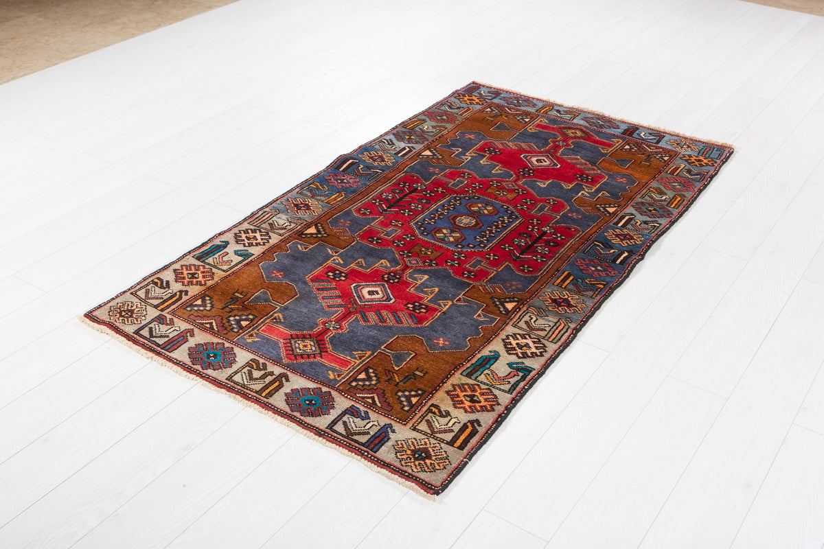 Rare Vintage Time-Softened Navy Blue All-Over Hand-Knotted Area Rug – 6' 2" x 3' 5" (189 x 105 cm)