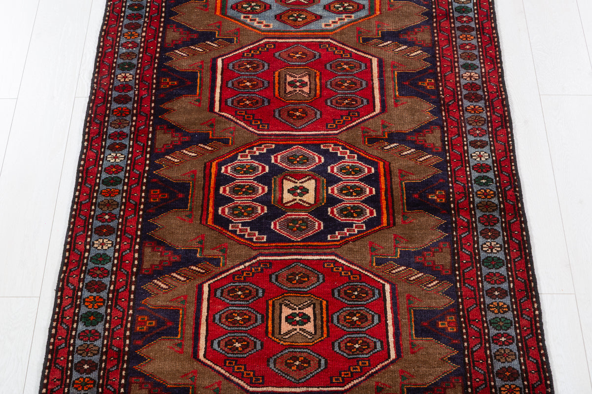 Vintage Brown Finely Drawn All-Over Pattern Hand-Knotted Area Rug – 6' 8" x 3' 5" (203 x 104 cm)