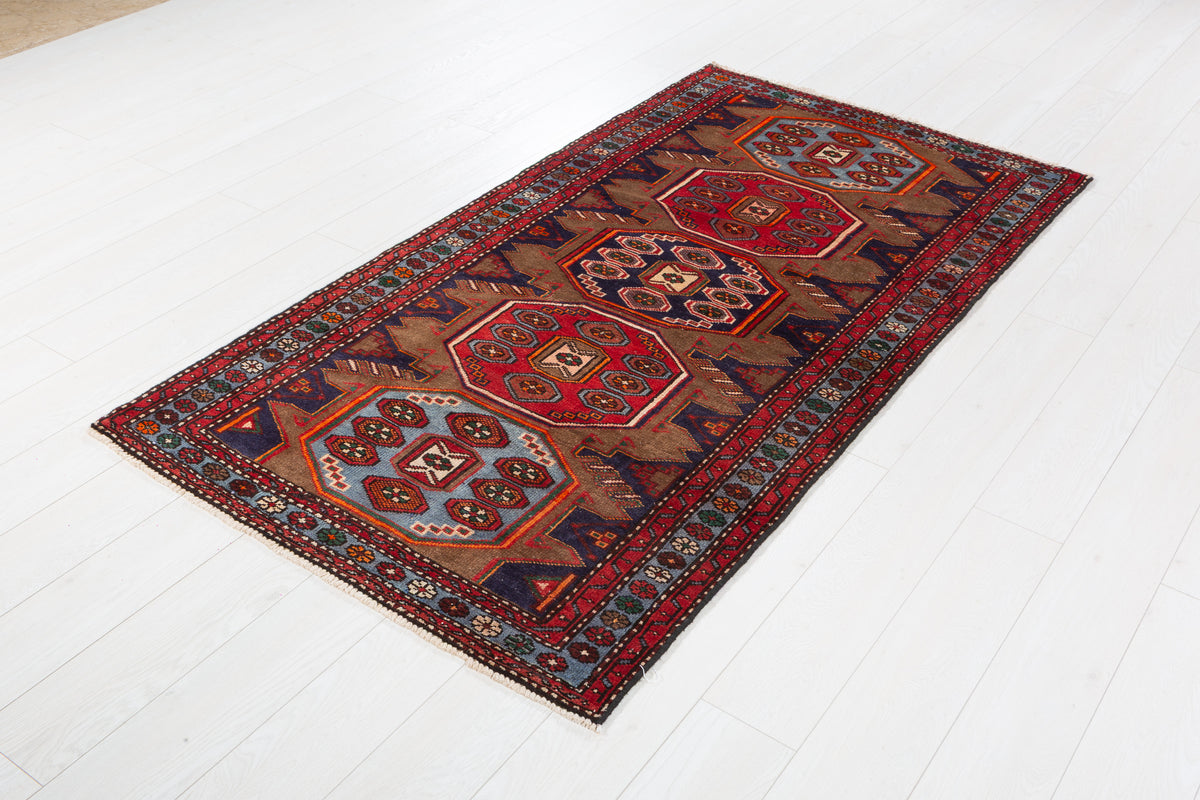 Vintage Brown Finely Drawn All-Over Pattern Hand-Knotted Area Rug – 6' 8" x 3' 5" (203 x 104 cm)