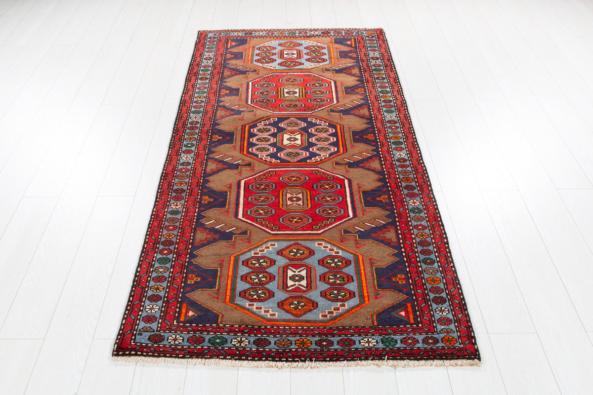 Vintage Brown Finely Drawn All-Over Pattern Hand-Knotted Area Rug – 6' 8" x 3' 5" (203 x 104 cm)