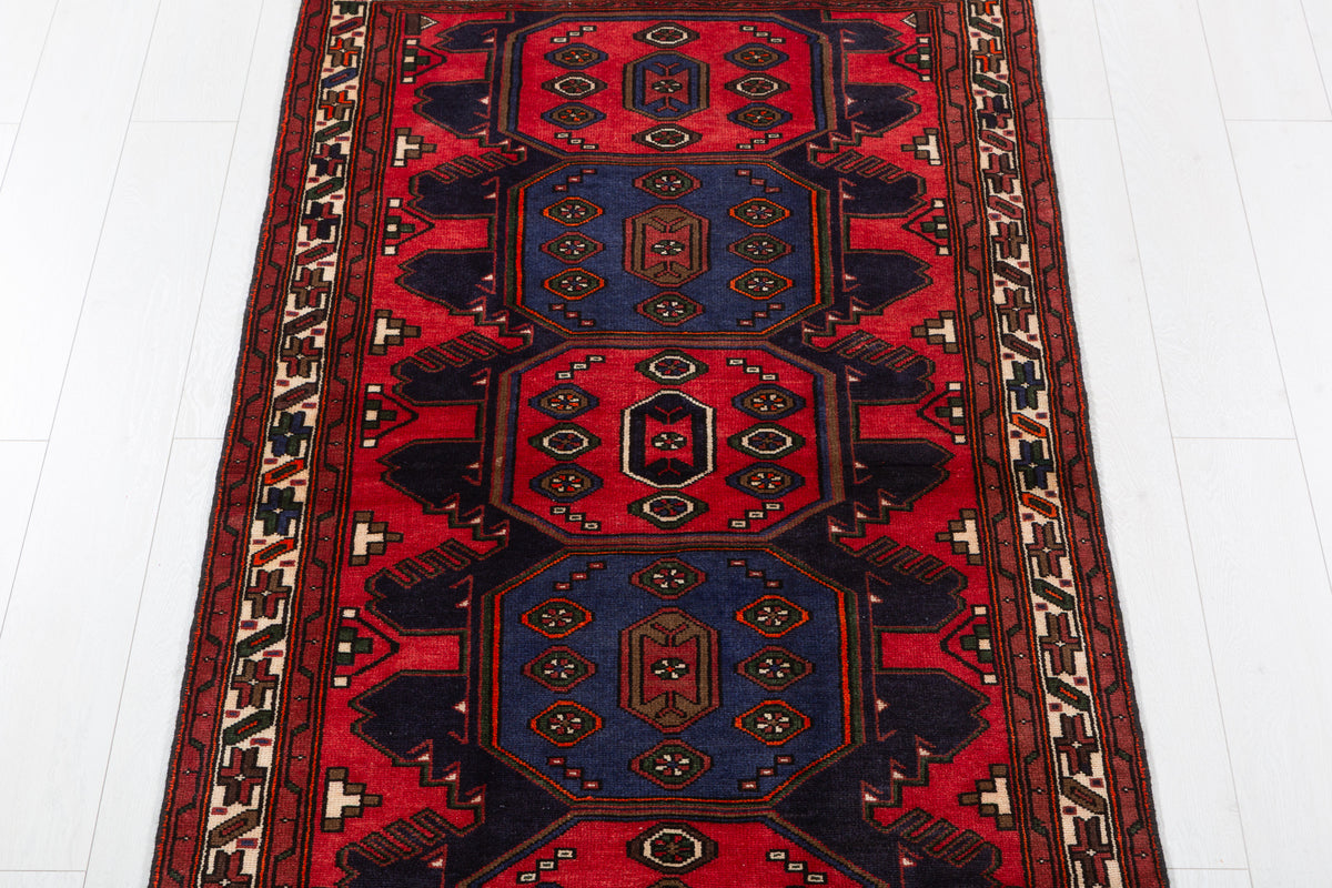Vintage Red Large Geometric Medallion Hand-Knotted Area Rug – 6' 7" x 3' 4" (201 x 101 cm)