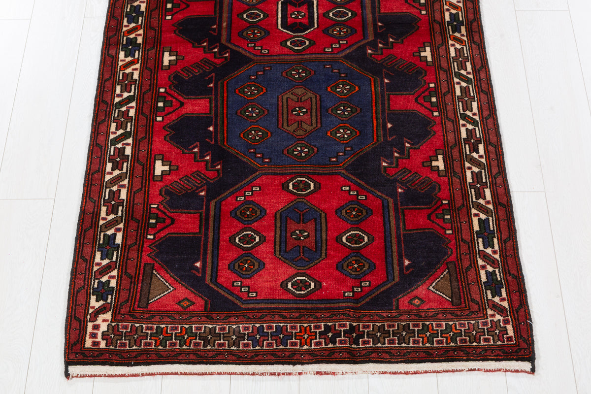 Vintage Red Large Geometric Medallion Hand-Knotted Area Rug – 6' 7" x 3' 4" (201 x 101 cm)