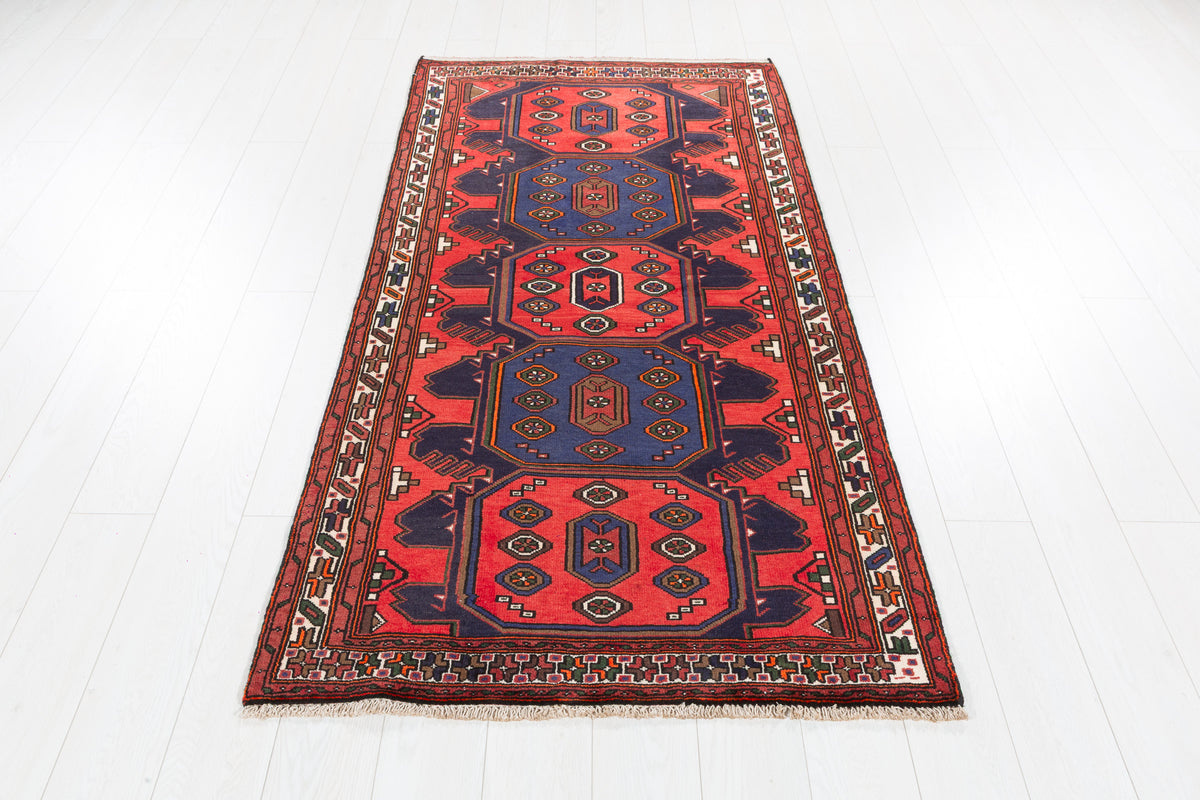 Vintage Red Large Geometric Medallion Hand-Knotted Area Rug – 6' 7" x 3' 4" (201 x 101 cm)