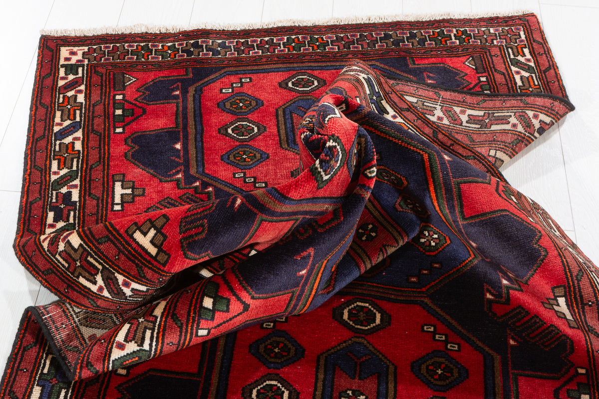 Vintage Red Large Geometric Medallion Hand-Knotted Area Rug – 6' 7" x 3' 4" (201 x 101 cm)