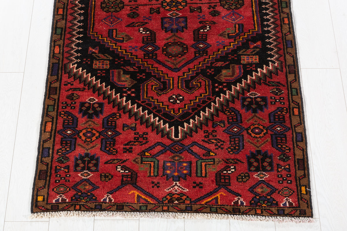 Vintage Rust Red Bold Geometric Medallion Hand-Knotted Area Rug – 6' 0" x 3' 0" (184 x 92 cm)