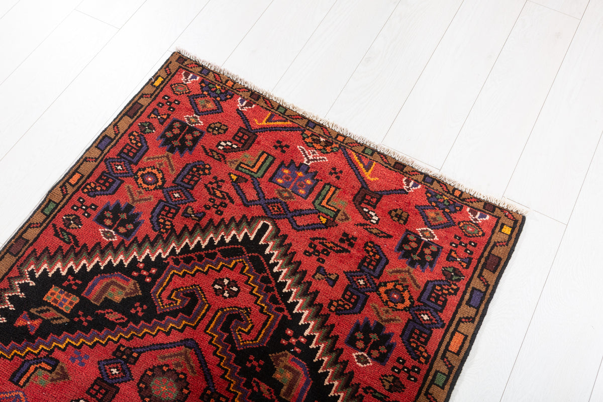 Vintage Rust Red Bold Geometric Medallion Hand-Knotted Area Rug – 6' 0" x 3' 0" (184 x 92 cm)