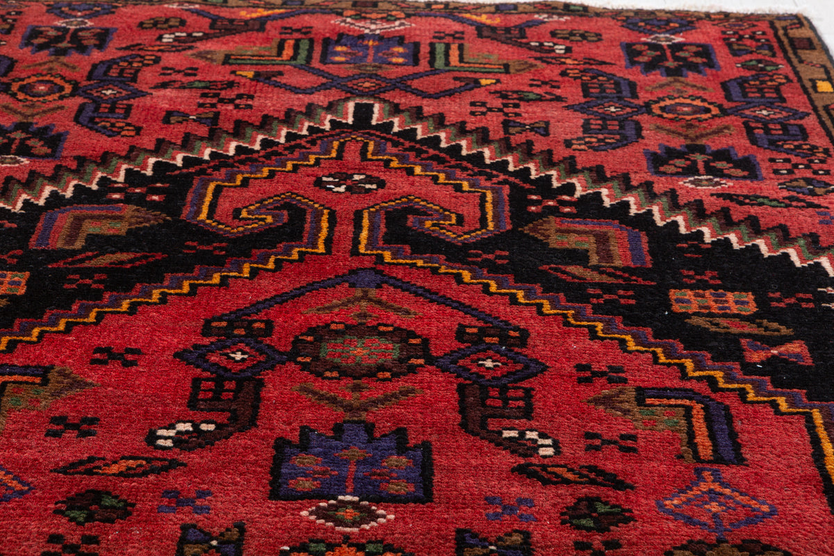 Vintage Rust Red Bold Geometric Medallion Hand-Knotted Area Rug – 6' 0" x 3' 0" (184 x 92 cm)