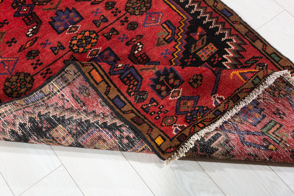Vintage Rust Red Bold Geometric Medallion Hand-Knotted Area Rug – 6' 0" x 3' 0" (184 x 92 cm)