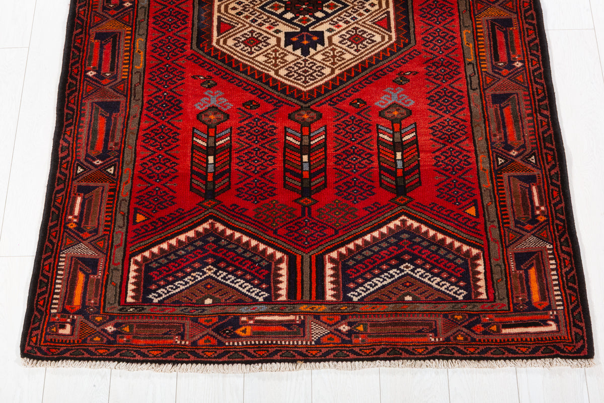Vintage Red Layered Tribal Medallion Hand-Knotted Area Rug – 6' 6" x 4' 0" (197 x 123 cm)