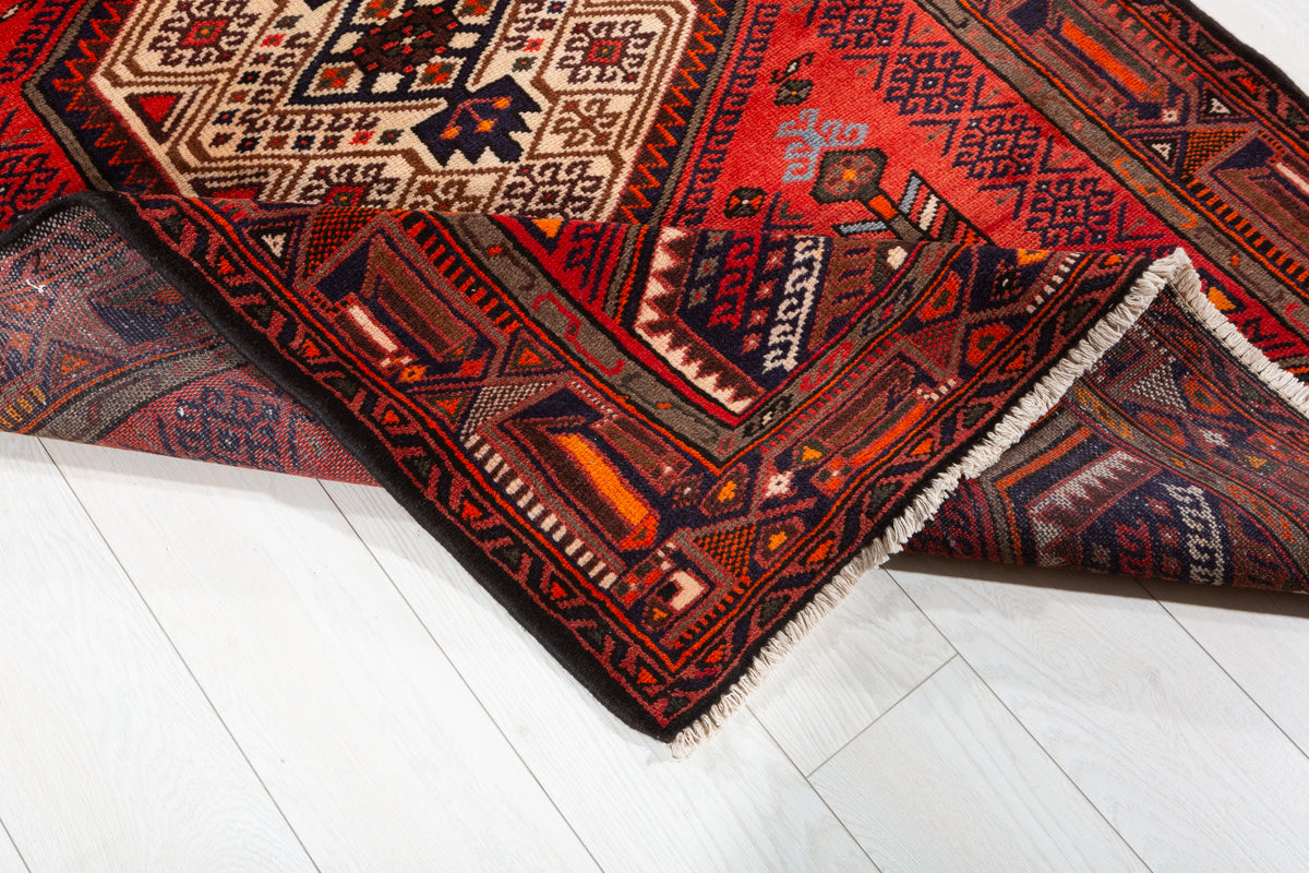 Vintage Red Layered Tribal Medallion Hand-Knotted Area Rug – 6' 6" x 4' 0" (197 x 123 cm)